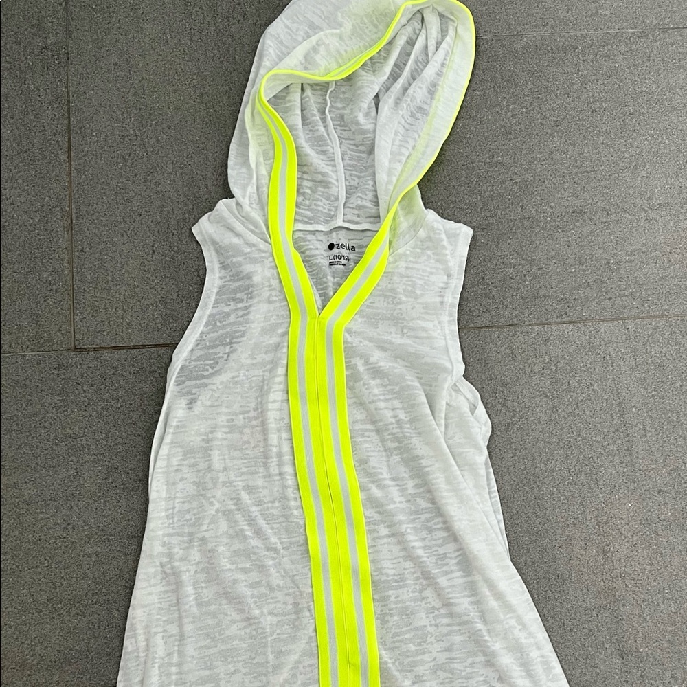 Zella Girl Sleeveless Coverup with Neon stripe and hoodie size 10-12